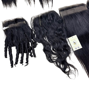 Petits nœuds, livraison rapide, closure HD 5x5, cheveux vietnamiens naturels raides, ondulés, bouclés, closures en dentelle HD - Product Image 1