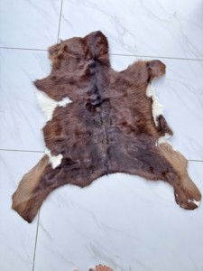 Tapis en cuir de vachette de créateur en gros, tapis marron et blanc pour salon, décoration scandinave bohème, 100 % cuir de vachette naturel - Product Image 1