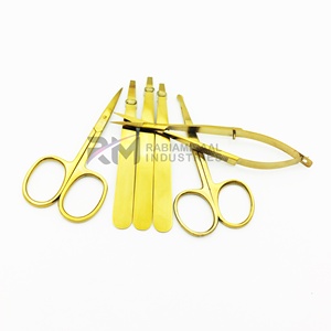RMI Slanted And Squared And Pointed Eyebrow Tweezer With Spring Scissors Plasma Gold Color Custom Logo Cosmetic <b>Brow</b> Tweezer Set - Product Image 2