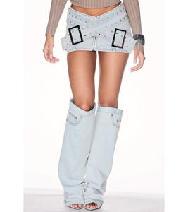 <span class=keywords><strong>Jupe</strong></span> en <span class=keywords><strong>jean</strong></span> <span class=keywords><strong>micro</strong></span>-mini asymétrique Y2K pour femme, taille haute, déchirée, délavage clair, style portefeuille - Product Image 1