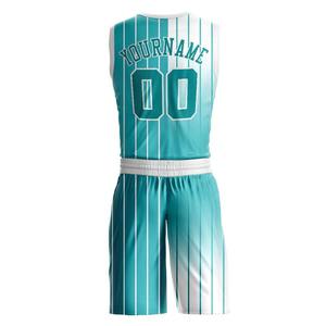 Conjunto de Uniformes de Baloncesto Sublimados Personalizados, Color Verde Azulado y Blanco, Malla sin Mangas, Transpirables, que Absorben la Humedad, para Adultos Unisex - Product Image 3