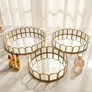 Artisan Design Brass finish <b>Mirror</b> Storage Trays Round Modern Luxury Design Table Organizer for Makeup Jewelry Neatenin - Product Image 1