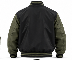 Chaqueta Varsity para Hombre con Logotipo Bordado, Color Negro y Verde Oliva, con Bolsillos Utilitarios, Estilo Aviador, Venta al Por Mayor OEM - Product Image 2