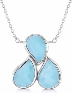 Larimar Teardrop <b>Triple</b> <b>Necklace</b> 925 Sterling Silver Natural Gemstone Layered Pendant Jewelry for Women Wholesale - Product Image 4
