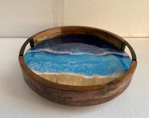 Bandeja redonda de resina de madera de mango - Product Image 1