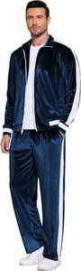Ensemble de survêtement en velours bleu marine pour homme, fermeture éclair intégrale, coupe décontractée, vêtements de sport, matière polyester, poches latérales - Product Image 3