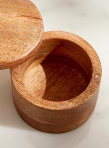 Premium Acacia Wooden Eco-Friendly Salt Box Swivel Magnetic Lid Handmade <b>Kitchen</b> Salt Cellar Spice <b>Storage</b> Container 250mL Spoon - Product Image 4