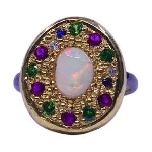 Wedding Wear 925 Sterling SIlver Gold Plated Jewelry <b>Opal</b> Multi Color Topaz Gemstone Women Wear Classic Couple <b>RIng</b> - Product Image 4
