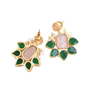 Boucles d'oreilles pendantes en laiton naturel, pierre semi-précieuse naturelle de qualité supérieure, texture en laiton mat, sans nickel, durables, de haute qualité, export - Product Image 2