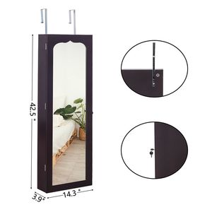 Armadietto Portagioie a Specchio Non Completamente Specchiato, da Parete in Legno, con 4 Ripiani, 6 Cassetti, 8 Luci LED Blu, Marrone Scuro YF - Product Image 4