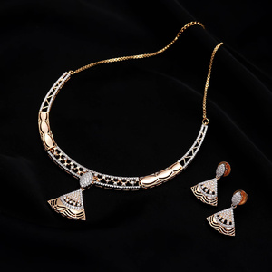 White <b>Ruby</b> Pink Vintage Bezel Setting Dual Tone <b>Necklace</b> Set Brass Gold Plated Bridal Engagement Wedding Statement <b>Necklace</b> - Product Image 2