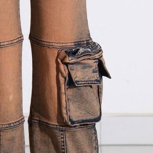 High Waist Distressed Washed Cargo Pants Women's Utility Loose Fit Full Length Denim With Multiple Pocket Cargo Pant For Women's - Product Image 2