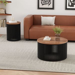 Mesa de Centro de Madera Maciza ACACIA en Color Natural y Negro - Product Image 3