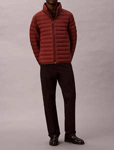 Veste matelassée à col montant en nylon rouge pour homme, personnalisable avec logo, résistante à l'eau et au vent, best-seller - Product Image 6