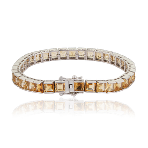 High Quality Handmade 925 <b>Sterling</b> <b>Silver</b> Natrual Yellow Citrine Gemstone Channel Set Unisex Tennis <b>Bracelet</b> - Product Image 3