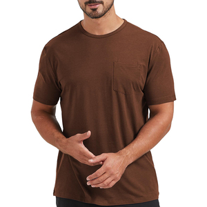 Camiseta Casual de Manga Corta para Hombre, Color Marrón Sólido, Cuello Redondo, Corte Regular, Diseño con Bolsillo, 100% Algodón Jersey - Product Image 1