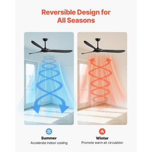 Ventilatore da soffitto moderno a basso profilo da 72 pollici con telecomando a 6 velocità, 3 pale in legno, motore DC reversibile e luce integrata - Product Image 4