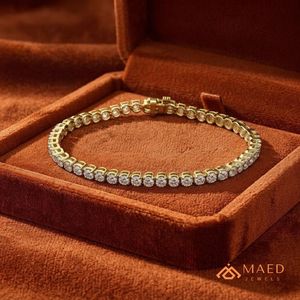 สร้อยข้อมือเทนนิสโมอิสซาไนต์ทรงกลมชุบทอง 18K สำหรับผู้หญิง เครื่องประดับแฟชั่นหรูหรา ดีไซน์เป็นของขวัญสุดหรู - Product Image 5