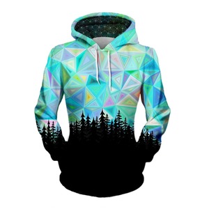 Sweat-shirt à capuche imprimé forêt géométrique pour homme, coupe régulière, décontracté, en polyester tricoté, basique d'automne, mélange de coton - Product Image 2