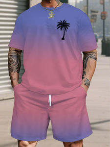 Conjunto Casual de Verano Unisex de 2 Piezas, Camiseta de Manga Corta con Cuello Cuadrado de Poliéster de Secado Rápido, Estampado Digital Brillante, Lavado Ácido, Color Sólido - Product Image 5