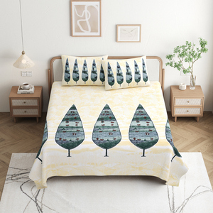 Leaf Customizable Hand Block Printed 100% Cotton Quality Simple <b>Bedspread</b> <b>Set</b> 3 Pcs Floral Pattern 200TC 40 Count All-Season - Product Image 2