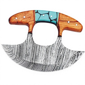 Nuevo Cuchillo Ulu de Acero de Damasco, Cortador de Pizza, Mezzaluna, para Deshuesar, con Punta de Gota, para Rebanar y Picar, para Camping, con Mango de Madera, Sheikh - Product Image 3
