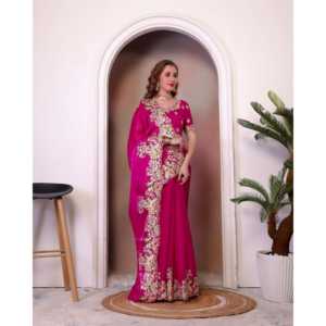 Designer Evening <b>Saree</b> with Embroidery Work for Party Wear - Product Image 3