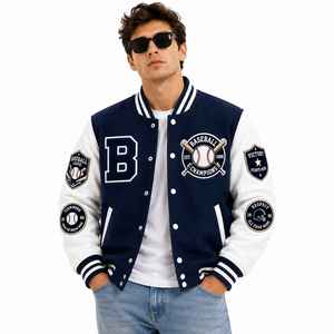 Custom Men's <b>Lakers</b> Varsity <b>Jacket</b> Leather Sleeves Winter Letterman <b>Jacket</b> Embroidery Patch Logo OEM ODM - Product Image 2