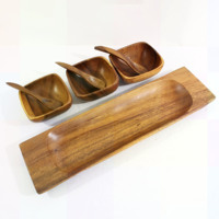 Plateau et bol de service en bois à prix abordable, plat à sauce en bois fait main pour restaurant, ensemble de condiments en bois