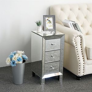 Comodino Contemporaneo a 3 Cassetti con Specchio, Luce LED e Ricarica Wireless - Tavolino per Appartamenti - Product Image 2