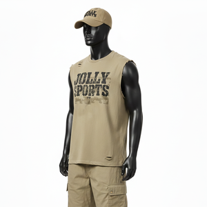 Camiseta sin mangas de algodón grueso para hombre, estilo casual, para gimnasio, con logo estampado, 100% algodón, corte holgado. - Product Image 4