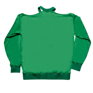 Sudadera AKA Pretty Girl Green Cold Shoulder con letras en relieve, jersey de manga larga informal para mujer, color verde - Product Image 4