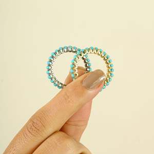 14K Natural Turquoise Stackable Eternity Wedding Band - Product Image 3