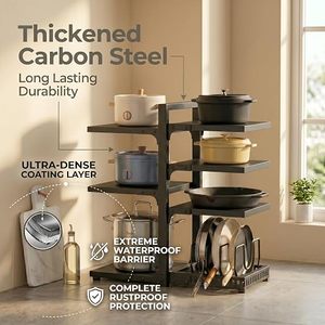 Three-Layer <b>Metal</b> Pot <b>Rack</b> Storage Holder Heavy Duty Kitchen Organizer Minimalist Standing Type Multifunctional Cookware <b>Shelf</b> - Product Image 2