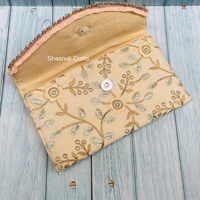 Pochette en soie brodée avec garniture de perles, forme enveloppe, sac à main pour femme, 9x5 pouces, pour mariage, fête, Haldi, Mehendi