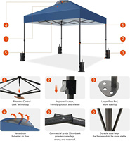 Tenda a Baldacchino Impermeabile Ecologica in Poliestere con Telaio in Acciaio Pieghevole Monostrato per 6-8 Persone Riparo Ombreggiante per Campeggio all'Aperto