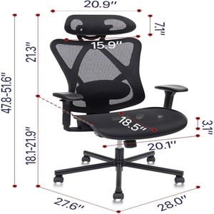 Sedia da Ufficio in Rete con Altezza Schienale Regolabile, Ruote, Supporto Lombare, Braccioli, Poggiatesta e Funzione Inclinazione - Product Image 2