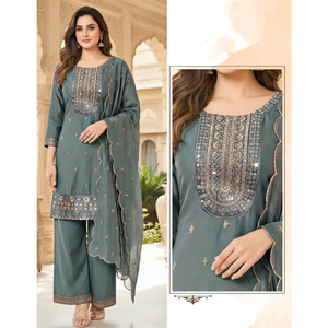 Conjunto de 3 Piezas de Traje Kurti Tradicional Romano de Vidrio para Mujer, Ropa de Fiesta, Tallas M-XXL - Product Image 3