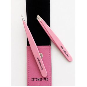 Ensemble professionnel de pinces à sourcils roses avec embouts inclinés et pointus, outil d'épilation en acier inoxydable avec étui en cuir PU - Product Image 2