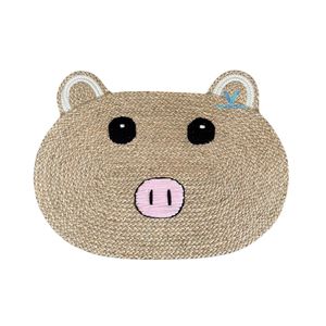 New Design Cute Animal Face <b>Rug</b> Handmade Seagrass Water Hyacinth Woven Baby Nursery Kids Bedroom Floor Decoration - Product Image 1