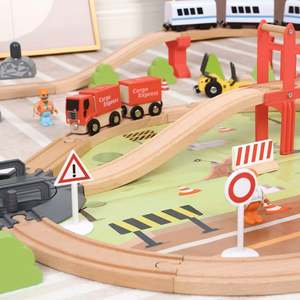Wudly 100 mảnh tất cả các gỗ hai mặt Train Tracks Set chứng nhận an toàn giáo dục đồ chơi cho trẻ em 3 + năm cho bé trai bé gái - Product Image 2