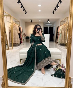 Vestido de Noche con Bordado Verde y Lentejuelas, Dupatta, Ropa de Boda para Mujer, Estilo Indio Elegante 86084 WW-:1274 - Product Image 2