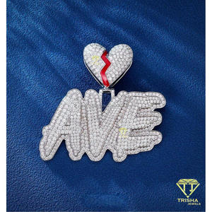 <b>Custom</b> Moissanite Broken Heart <b>Name</b> Pendant Personalized Letter <b>Necklace</b> Hip Hop Jewelry Gold Plated Gift Wholesale Moissanite - Product Image 5