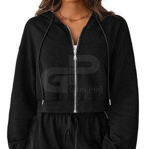 Cropped Zipper Hoodies For <b>Women</b> Boxy Fit Hooded <b>Tops</b> Long Sleeve Cotton Blend <b>Zip</b> <b>Up</b> Casual Modern Everyday Fashion - Product Image 3