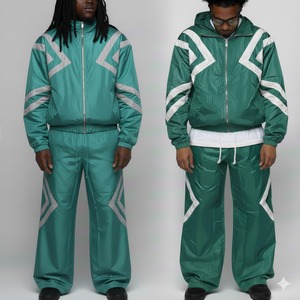 Chándal Deportivo Verde con Capucha para Hombre, Estampado Geométrico, Poliéster, para Otoño, con Bolsillos Laterales y Cierre de Cremallera - Product Image 1