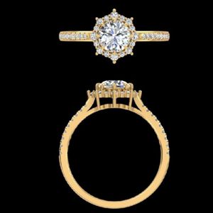 Impresionante Anillo de Compromiso con Halo de Diamantes Redondos de 1.05 Quilates y Banda de Oro con Incrustaciones, Elegante Anillo de Aniversario para Mujer - Product Image 2