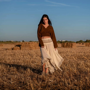 กระโปรงแม็กซี่ผ้าฝ้ายพิมพ์ลายบล็อกแฮนด์เมดสไตล์โบฮีเมียน  ทรงพลิ้วไหว  ลายชนเผ่า  ชุดฤดูร้อน  ของขวัญสำหรับเธอ - Product Image 1