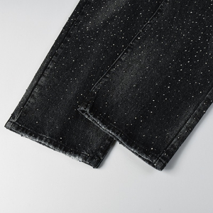 Jeans de mezclilla holgados, desgastados y rotos con pedrería, estilo vintage, lavados, transpirables, estilo urbano, apilados, tipo biker, elásticos, para 4 estaciones - Product Image 5