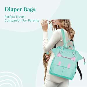 กระเป๋าเป้สะพายหลังลายจุดสำหรับคุณแม่กระเป๋าสไตล์แมวสีเขียวน้ำทะเล - Product Image 3