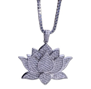 Collar de loto de plata esterlina moissanita para mujeres niñas colgante de flor de loto y otras joyas de diamantes - Product Image 1